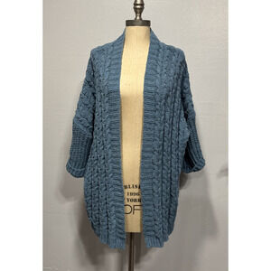 UMGEE Soft Knit Open Front Cardigan Women's S/M Oversized Blue Half Sleeve